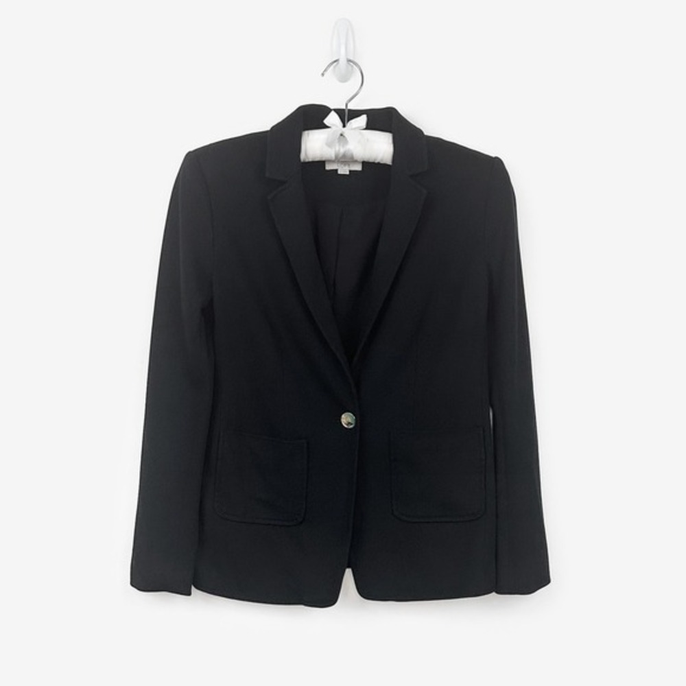 LOFT One Button Blazer Size 2 Black Cotton Blend Classic Tailored Career Office